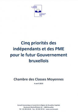 Mémorandum de la Chambre des Classes Moyennes: Cinq priorités des indépendants et des PME bruxellois